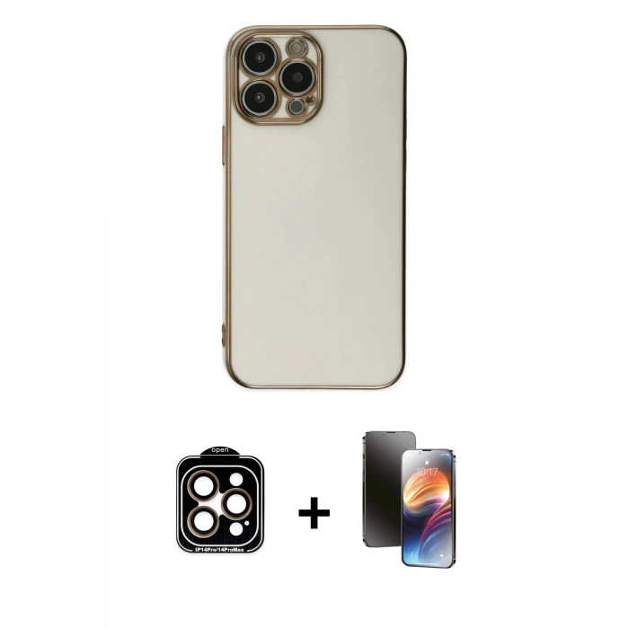 ieg™ iPhone 15 Pro Max Kılıf Yankı Serisi - Siyah 3D Antistatik Mat Seramik Nano Ekran Koruyucu + Turuncu PVD Metal Kamera Lens