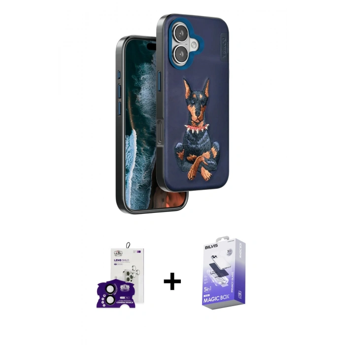 ieg™ iPhone 16 Kılıf Nova Form Koleksiyonu - Siyah Bilvis 5in1 5D Magic Hayalet Cam Ekran Koruyucu + Siyah Bilvis Titan Kamera Lens