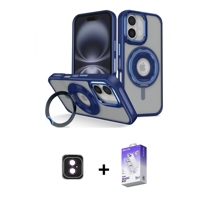 ieg™ iPhone 16 Kılıf Nova Minimal Serisi - Siyah Bilvis 5in1 3D Magic Cam Ekran Koruyucu + Pembe PVD Metal Kamera Lens