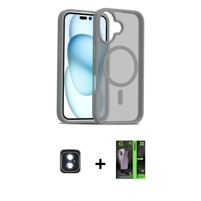 MARSİLYAN™- iPhone 16 Kılıf Siluet Minimal Prime - Şeffaf 360 Full Body Arka Koruyucu + PVD Metal Kamera Lens - MI