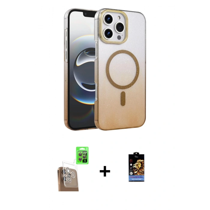 ieg™ iPhone 16 Pro Kılıf Ahenk Doku Özel Seri - Siyah Buffer Hayalet Cam Ekran Koruyucu + Çöl Titanyum Raze Metal Kamera Lens