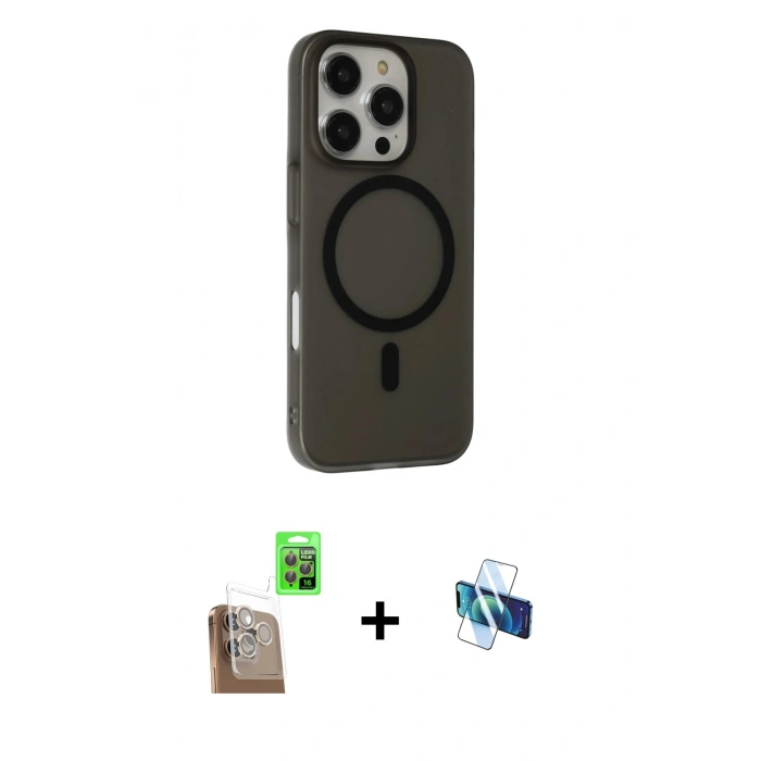 ieg™ iPhone 16 Pro Kılıf Çekirdek Modern Prime - Siyah 3D Antistatik Seramik Nano Ekran Koruyucu + Çöl Titanyum Raze Metal Kamera Lens