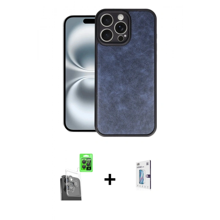 ieg™ iPhone 16 Pro Kılıf Kıvılcım Işık Serisi - Siyah Bilvis 0.18mm Plus Cam Ekran Koruyucu + Siyah Raze Metal Kamera Lens