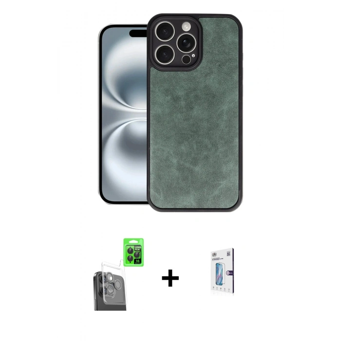 ieg™ iPhone 16 Pro Kılıf Kıvılcım Işık Serisi - Siyah Bilvis 0.18mm Plus Cam Ekran Koruyucu + Siyah Raze Metal Kamera Lens