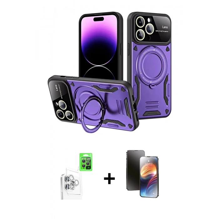 ieg™ iPhone 16 Pro Kılıf Kıvılcım Modern Serisi - Siyah 3D Antistatik Mat Seramik Nano Ekran Koruyucu + Beyaz Raze Metal Kamera Lens