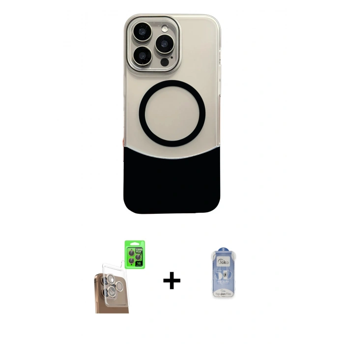 ieg™ iPhone 16 Pro Kılıf Kozmos Form Özel Seri - Siyah Joko Magic 5D Cam + Çöl Titanyum Raze Metal Kamera Lens