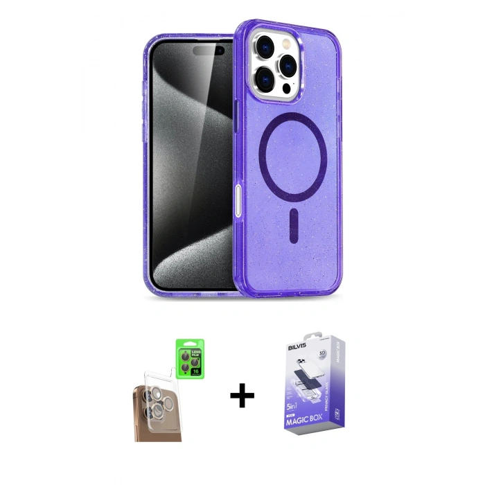 ieg™ iPhone 16 Pro Kılıf Nova Asil Prime - Siyah Bilvis 5in1 5D Magic Hayalet Cam Ekran Koruyucu + Çöl Titanyum Raze Metal Kamera Lens