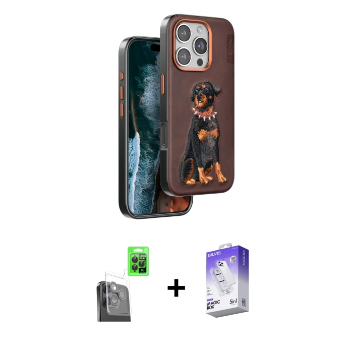 ieg™ iPhone 16 Pro Kılıf Nova Form Koleksiyonu - Siyah Bilvis 5in1 3D Magic Cam Ekran Koruyucu + Siyah Raze Metal Kamera Lens
