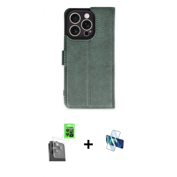 ieg™ iPhone 16 Pro Kılıf Siluet Işık Serisi - Siyah 3D Antistatik Seramik Nano Ekran Koruyucu + Siyah Raze Metal Kamera Lens