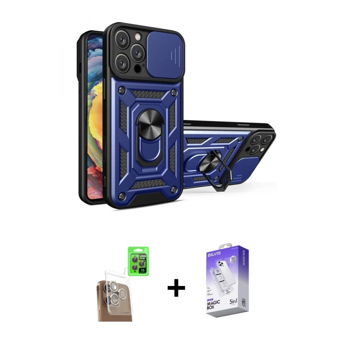ieg™ iPhone 16 Pro Max Kılıf Ahenk Klasik - Siyah Bilvis 5in1 3D Magic Cam Ekran Koruyucu + Çöl Titanyum Raze Metal Kamera Lens