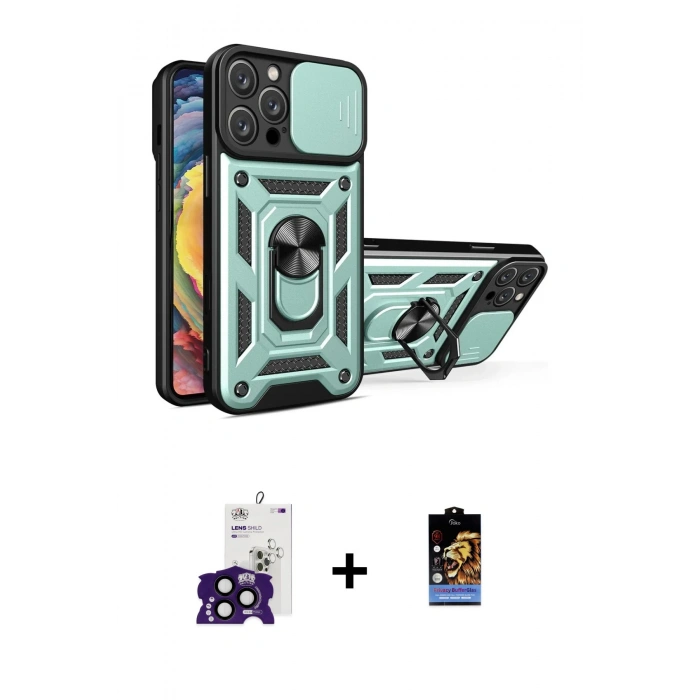 ieg™ iPhone 16 Pro Max Kılıf Ahenk Klasik - Siyah Buffer Hayalet Cam Ekran Koruyucu + Siyah Bilvis Titan Kamera Lens