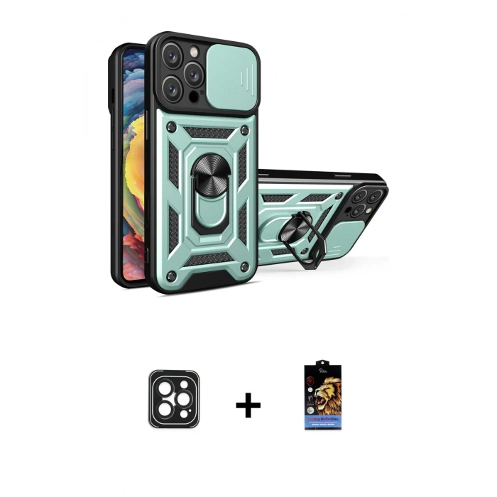 ieg™ iPhone 16 Pro Max Kılıf Ahenk Klasik - Siyah Buffer Hayalet Cam Ekran Koruyucu + Siyah PVD Metal Kamera Lens