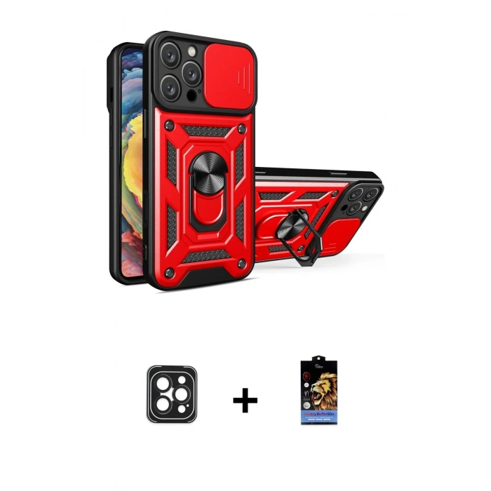 ieg™ iPhone 16 Pro Max Kılıf Ahenk Klasik - Siyah Buffer Hayalet Cam Ekran Koruyucu + Siyah PVD Metal Kamera Lens