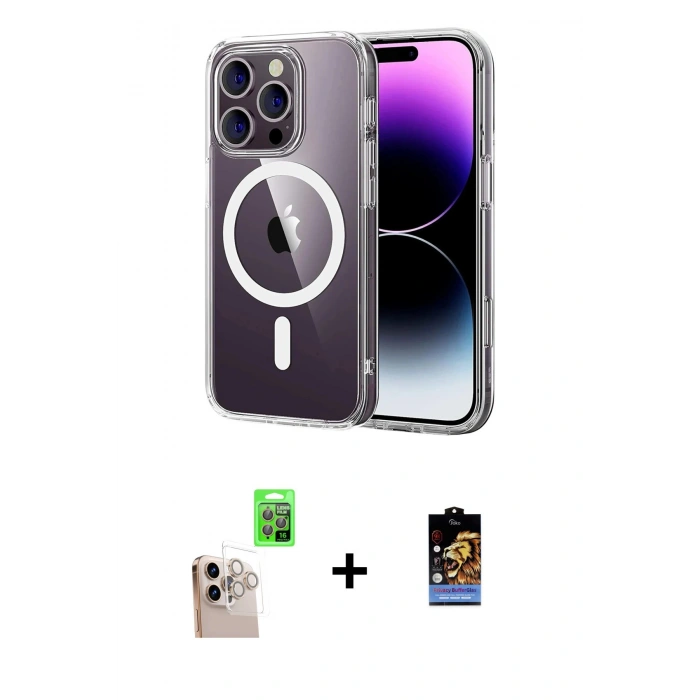 ieg™ iPhone 16 Pro Max Kılıf Ahenk Minimal Serisi - Siyah Buffer Hayalet Cam Ekran Koruyucu + Natural Grey Raze Metal Kamera Lens