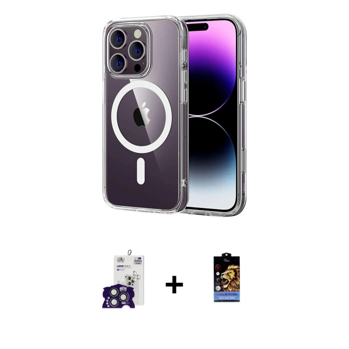 ieg™ iPhone 16 Pro Max Kılıf Ahenk Minimal Serisi - Siyah Buffer Hayalet Cam Ekran Koruyucu + Titanyum Gri Bilvis Titan Kamera Lens