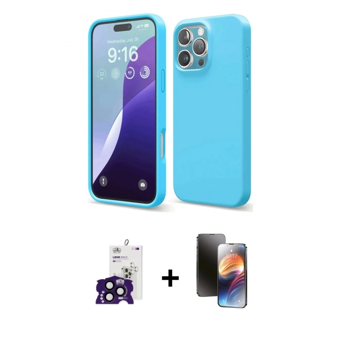 ieg™ iPhone 16 Pro Max Kılıf Ahenk Serisi - Siyah 3D Antistatik Mat Seramik Nano Ekran Koruyucu + Siyah Bilvis Titan Kamera Lens