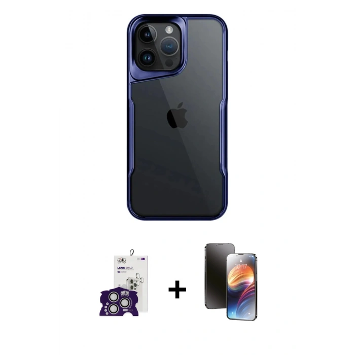 ieg™ iPhone 16 Pro Max Kılıf Akış Çizgi Koleksiyonu - Siyah 3D Antistatik Mat Seramik Nano Ekran Koruyucu + Gümüş Bilvis Titan Kamera Lens