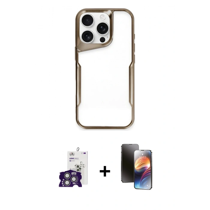 ieg™ iPhone 16 Pro Max Kılıf Akış Çizgi Koleksiyonu - Siyah 3D Antistatik Mat Seramik Nano Ekran Koruyucu + Gümüş Bilvis Titan Kamera Lens
