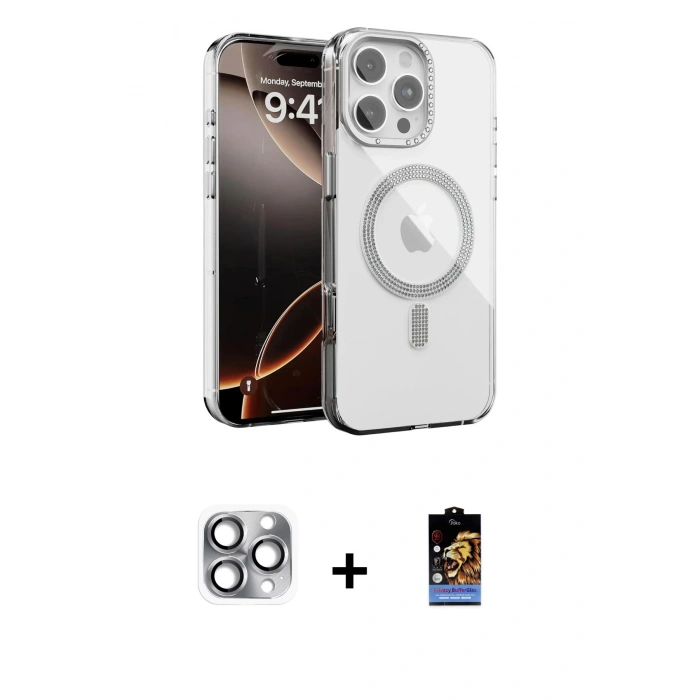ieg™ iPhone 16 Pro Max Kılıf Atlas Doku Özel Seri - Siyah Buffer Hayalet Cam Ekran Koruyucu + Gri Pers Alüminyum Kamera Lens