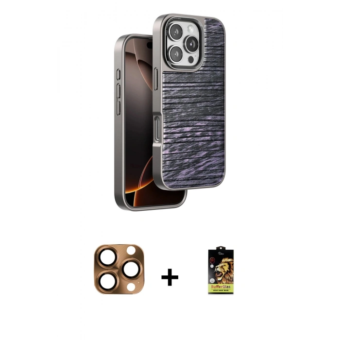 ieg™ iPhone 16 Pro Max Kılıf Atlas Minimal Özel Seri - Siyah Buffer Cam Ekran Koruyucu + Çöl Titanyum Pers Alüminyum Kamera Lens