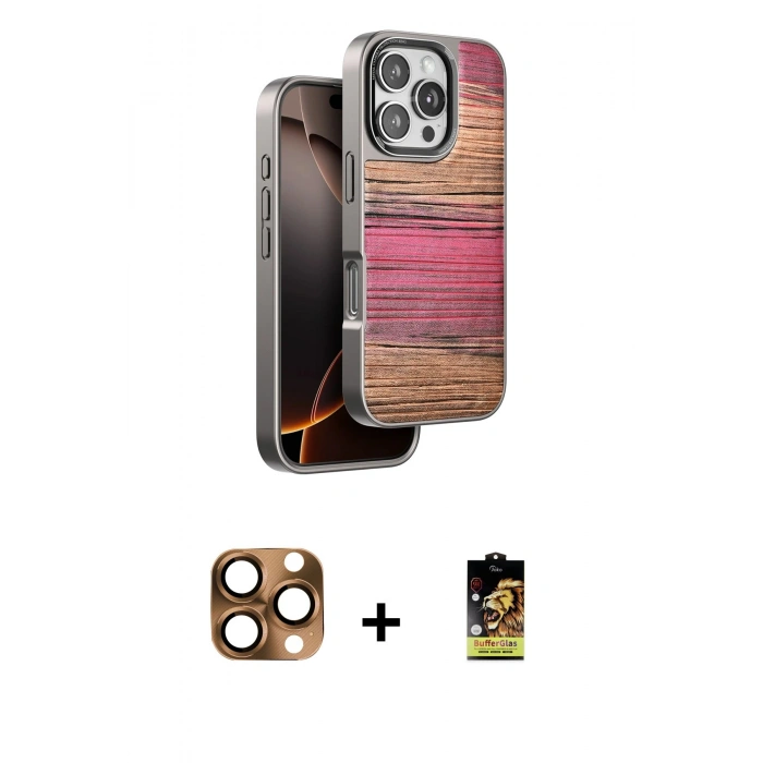 ieg™ iPhone 16 Pro Max Kılıf Atlas Minimal Özel Seri - Siyah Buffer Cam Ekran Koruyucu + Çöl Titanyum Pers Alüminyum Kamera Lens