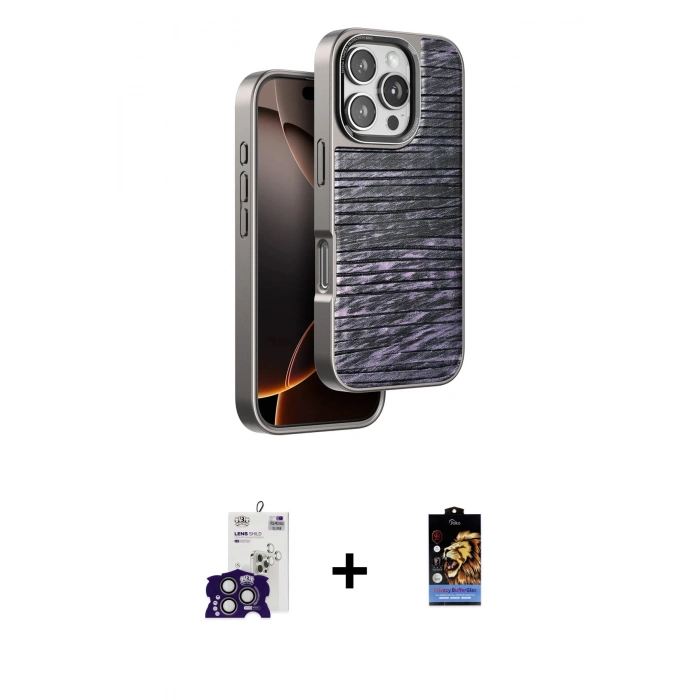 ieg™ iPhone 16 Pro Max Kılıf Atlas Minimal Özel Seri - Siyah Buffer Hayalet Cam Ekran Koruyucu + Titanyum Gri Bilvis Titan Kamera Lens