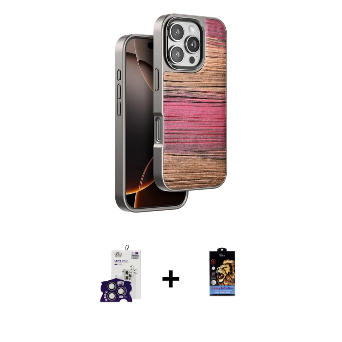 ieg™ iPhone 16 Pro Max Kılıf Atlas Minimal Özel Seri - Siyah Buffer Hayalet Cam Ekran Koruyucu + Titanyum Gri Bilvis Titan Kamera Lens
