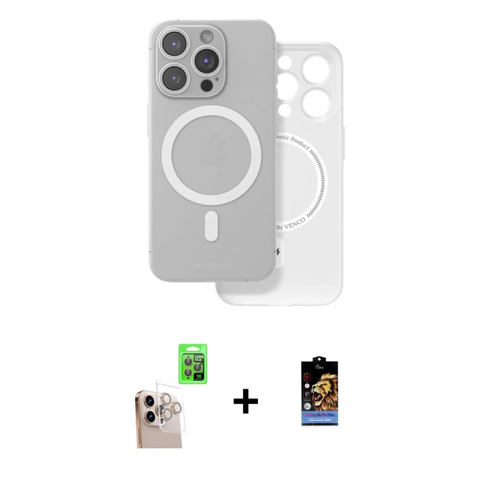 ieg™ iPhone 16 Pro Max Kılıf Çekirdek Klasik - Siyah Buffer Hayalet Cam Ekran Koruyucu + Natural Grey Raze Metal Kamera Lens