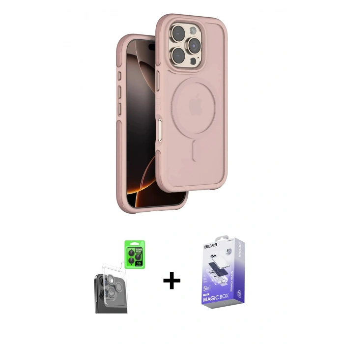 ieg™ iPhone 16 Pro Max Kılıf Çekirdek Minimal Prime - Siyah Bilvis 5in1 5D Magic Hayalet Cam Ekran Koruyucu + Siyah Raze Metal Kamera Lens
