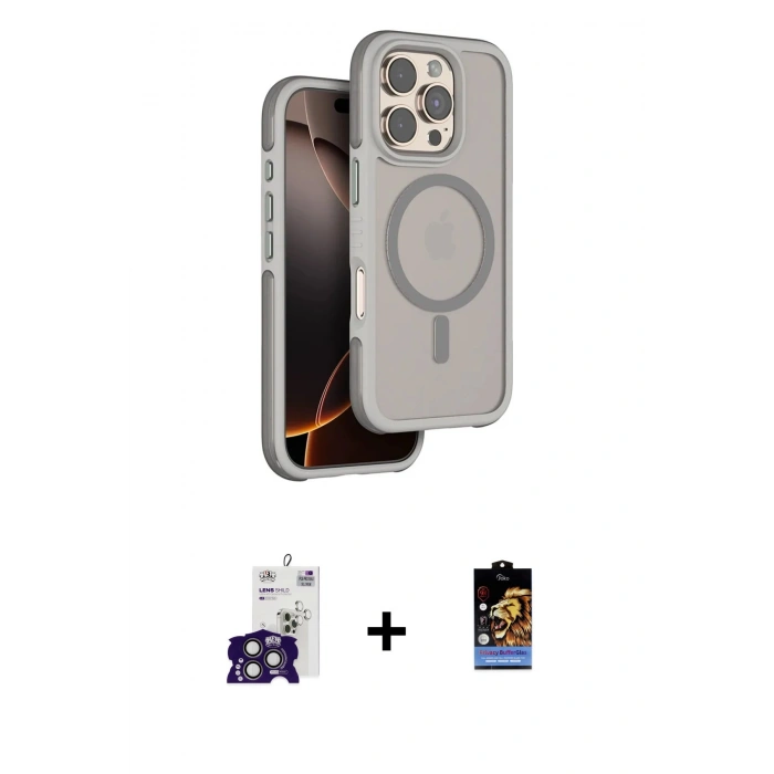 ieg™ iPhone 16 Pro Max Kılıf Çekirdek Minimal Prime - Siyah Buffer Hayalet Cam Ekran Koruyucu + Titanyum Gri Bilvis Titan Kamera Lens