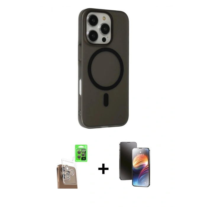 ieg™ iPhone 16 Pro Max Kılıf Çekirdek Modern Prime - Siyah 3D Antistatik Mat Seramik Nano Ekran Koruyucu + Çöl Titanyum Raze Metal Kamera Lens