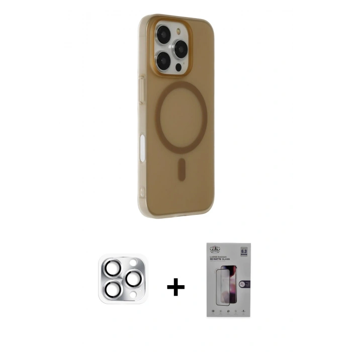 ieg™ iPhone 16 Pro Max Kılıf Çekirdek Modern Prime - Siyah Bilvis 3D Mat Cam Ekran Koruyucu + Gümüş Pers Alüminyum Kamera Lens