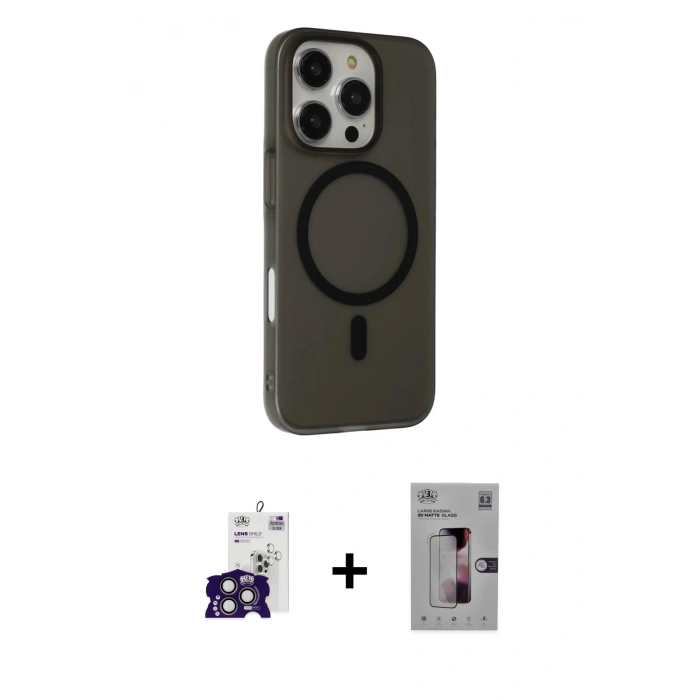 ieg™ iPhone 16 Pro Max Kılıf Çekirdek Modern Prime - Siyah Bilvis 3D Mat Cam Ekran Koruyucu + Titanyum Gri Bilvis Titan Kamera Lens