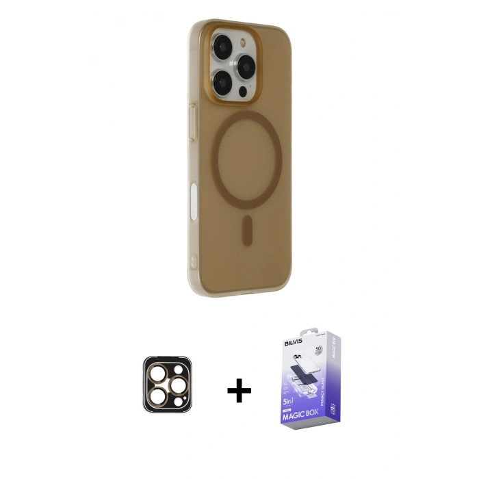 ieg™ iPhone 16 Pro Max Kılıf Çekirdek Modern Prime - Siyah Bilvis 5in1 5D Magic Hayalet Cam Ekran Koruyucu + Gold PVD Metal Kamera Lens
