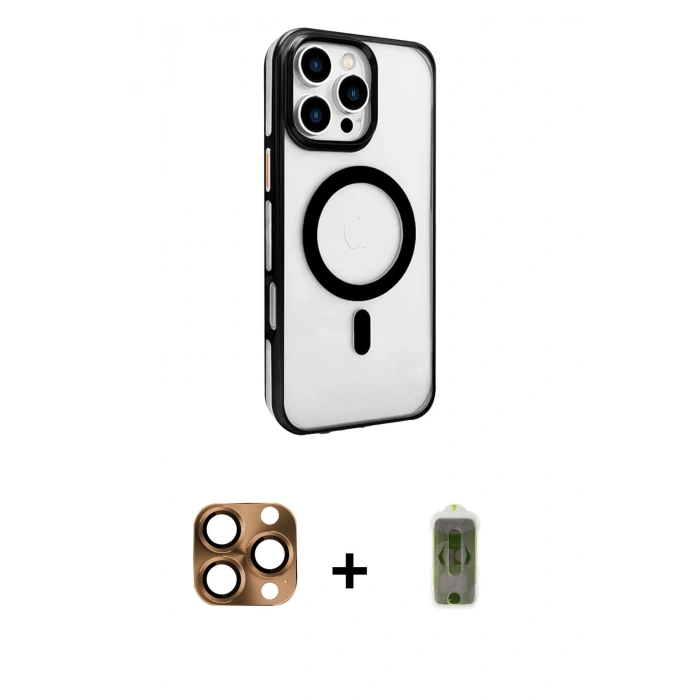 ieg™ iPhone 16 Pro Max Kılıf Doruk Doku Özel Seri - Siyah Joko Magic 5D Hayalet Cam + Çöl Titanyum Pers Alüminyum Kamera Lens