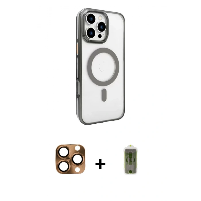 ieg™ iPhone 16 Pro Max Kılıf Doruk Doku Özel Seri - Siyah Joko Magic 5D Hayalet Cam + Çöl Titanyum Pers Alüminyum Kamera Lens