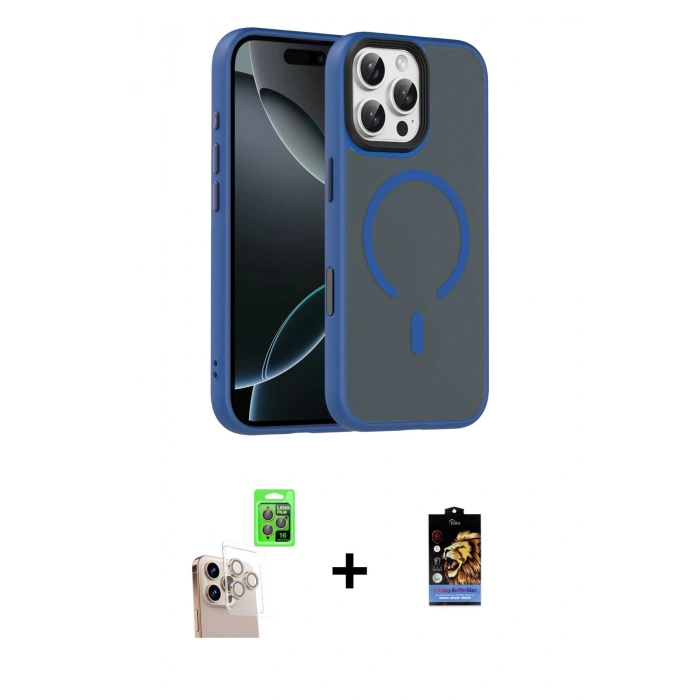 ieg™ iPhone 16 Pro Max Kılıf Doruk Form Serisi - Siyah Buffer Hayalet Cam Ekran Koruyucu + Natural Grey Raze Metal Kamera Lens
