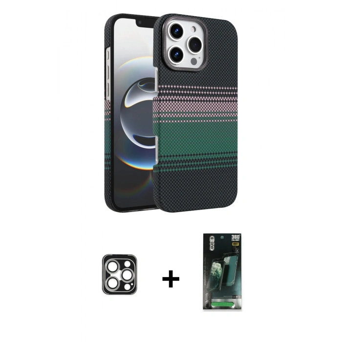 MARSİLYAN™- iPhone 16 Pro Max Kılıf Doruk Serisi - Siyah 360 Mat Full Body Arka Koruyucu + PVD Metal Kamera Lens - GS