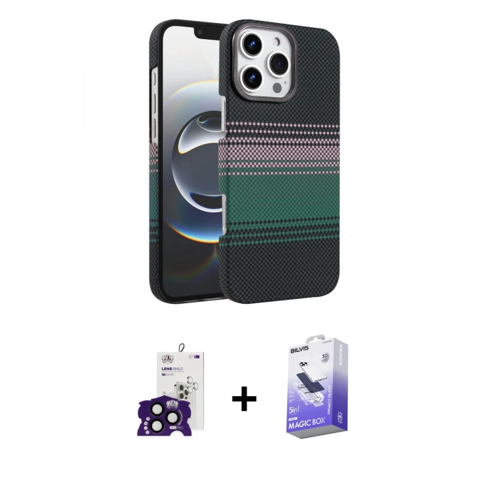 MARSİLYAN™- iPhone 16 Pro Max Kılıf Doruk Serisi - Siyah Bilvis 5in1 5D Magic Hayalet Cam Ekran Koruyucu + Bilvis Titan Kamera Lens - SH