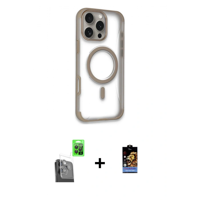 ieg™ iPhone 16 Pro Max Kılıf Eksen Klasik Koleksiyonu - Siyah Buffer Hayalet Cam Ekran Koruyucu + Siyah Raze Metal Kamera Lens