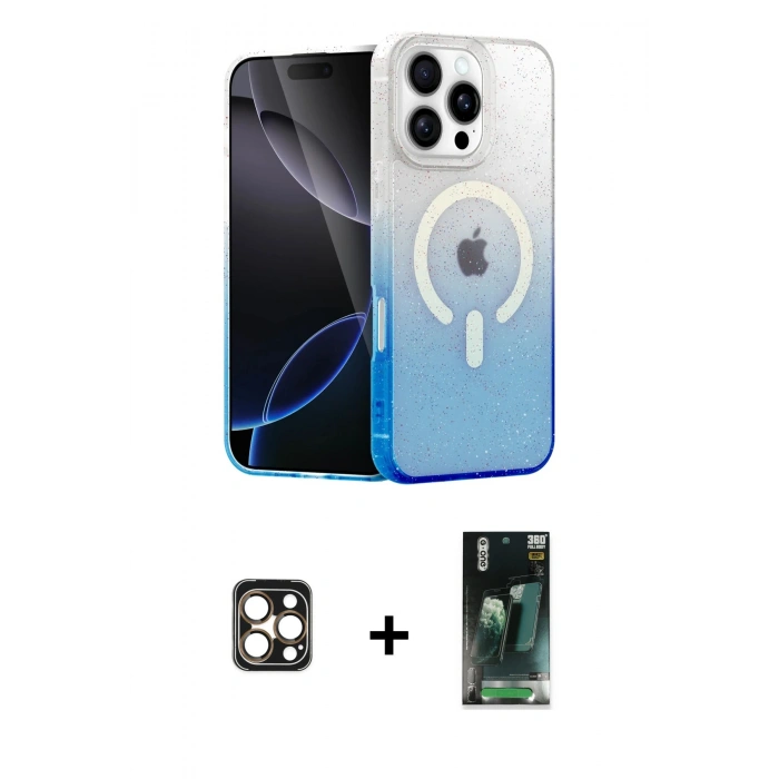 ieg™ iPhone 16 Pro Max Kılıf Eksen Minimal Özel Seri - Siyah 360 Mat Full Body Arka Koruyucu + Gold PVD Metal Kamera Lens