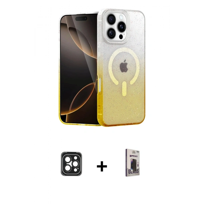 ieg™ iPhone 16 Pro Max Kılıf Eksen Minimal Özel Seri - Siyah Bilvis Hayalet Cam Ekran Koruyucu + Siyah PVD Metal Kamera Lens