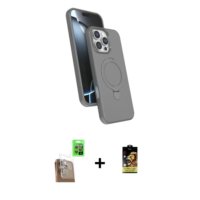 ieg™ iPhone 16 Pro Max Kılıf İz Işık Koleksiyonu - Siyah Buffer Cam Ekran Koruyucu + Çöl Titanyum Raze Metal Kamera Lens