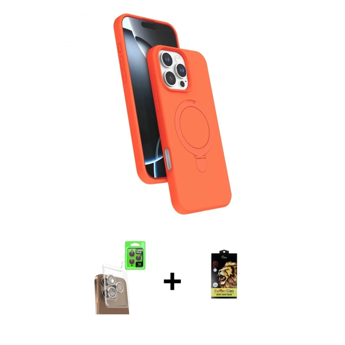 ieg™ iPhone 16 Pro Max Kılıf İz Işık Koleksiyonu - Siyah Buffer Cam Ekran Koruyucu + Çöl Titanyum Raze Metal Kamera Lens