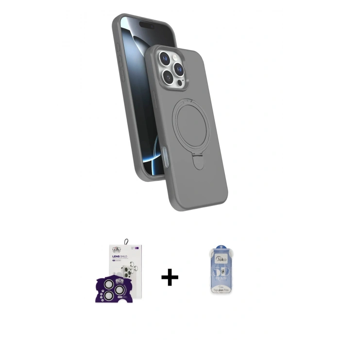 ieg™ iPhone 16 Pro Max Kılıf İz Işık Koleksiyonu - Siyah Joko Magic 5D Cam + Gümüş Bilvis Titan Kamera Lens