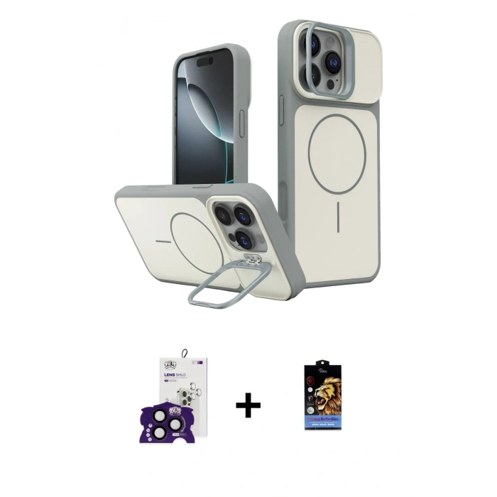 ieg™ iPhone 16 Pro Max Kılıf İz Modern Prime - Siyah Buffer Hayalet Cam Ekran Koruyucu + Siyah Bilvis Titan Kamera Lens