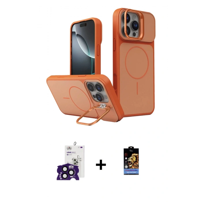 ieg™ iPhone 16 Pro Max Kılıf İz Modern Prime - Siyah Buffer Hayalet Cam Ekran Koruyucu + Siyah Bilvis Titan Kamera Lens
