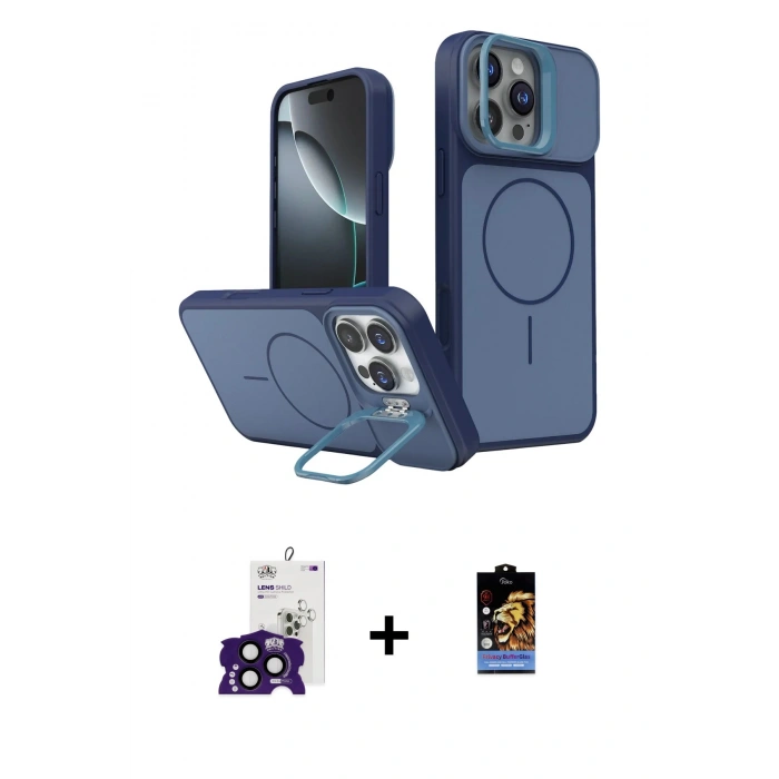 ieg™ iPhone 16 Pro Max Kılıf İz Modern Prime - Siyah Buffer Hayalet Cam Ekran Koruyucu + Siyah Bilvis Titan Kamera Lens