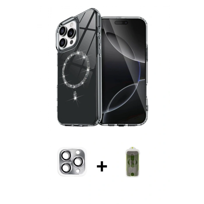 ieg™ iPhone 16 Pro Max Kılıf Kıvılcım Form Prime - Siyah Joko Magic 5D Hayalet Cam + Gri Pers Alüminyum Kamera Lens