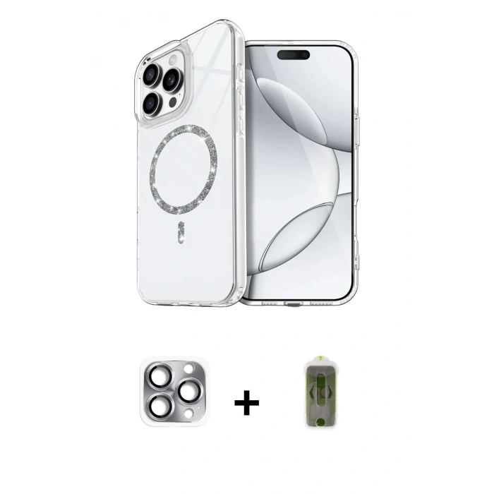 ieg™ iPhone 16 Pro Max Kılıf Kıvılcım Form Prime - Siyah Joko Magic 5D Hayalet Cam + Gri Pers Alüminyum Kamera Lens